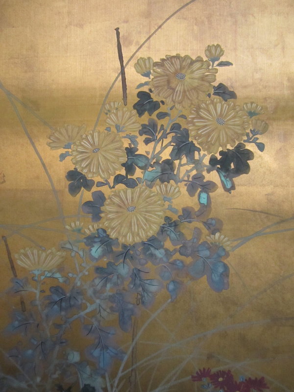 Japanese 4-panel Screen Painting of Flowers