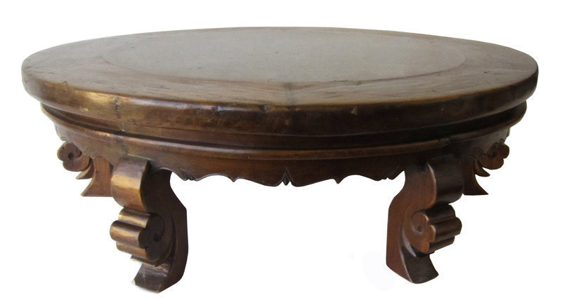 Chinese Antique Round Low Table with Marble Top