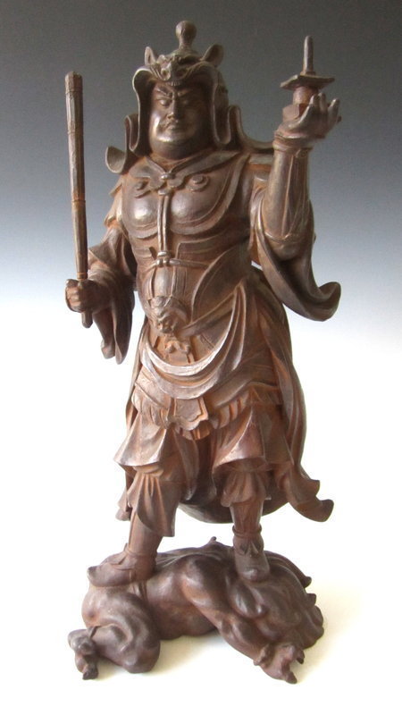 Japanese Iron Sculpture of Bishamonten by Seiun
