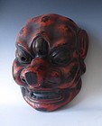 Large Japanese Red and Black Lacquer Gigaku Mask