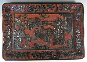 Chinese Antique Cinnabar and Black Lacquer Tray
