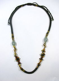 Chinese Silk and Jade Necklace