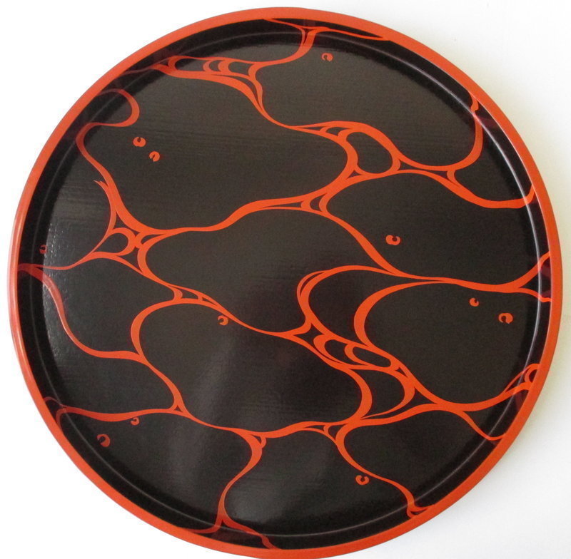 Pair of Japanese Lacquered Wave Trays by Housai