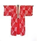 Japanese Red Shibori Under Kimono With Flowers