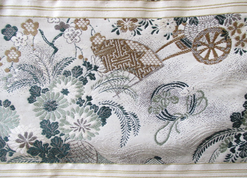 Japanese Silk Obi with Fans and Flowers