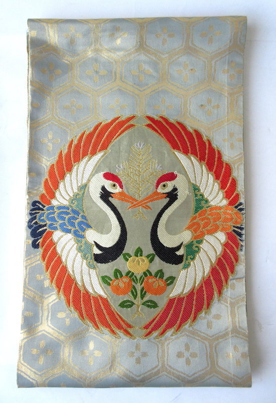 Japanese Silk Obi with Cranes