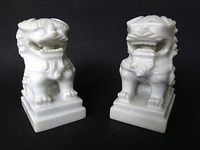 Chinese Pair of Marble Fu Dog Carvings
