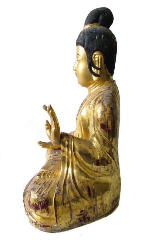 Antique Korean Wooden Amida Buddha with Gold Leaf