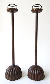 Antique Japanese Pair of Bronze Candlesticks