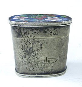 Antique Chinese Silver Opium Container with Princess