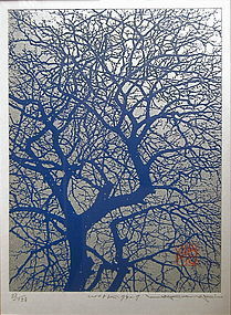 Japanese Print of Embossed Tree by Haku Maki
