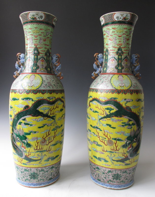 Pair of Chinese Porcelain 19th Century Dragon Vases