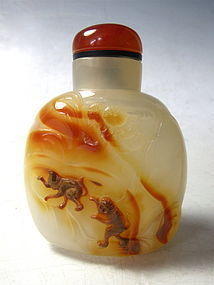 Chinese Carved Agate Snuff Bottle with Monkeys