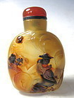 Chinese Carved Agate Snuff Bottle with Seated Scholar