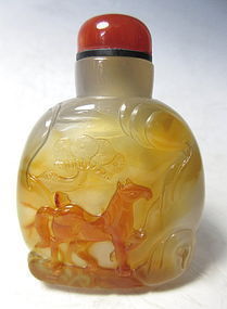 Chinese Carved Agate Snuff Bottle with Horse