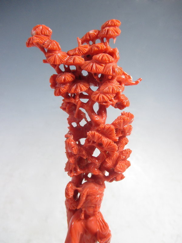Chinese Carved Coral Scene of Women with Sheep