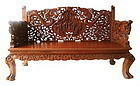 Indonesian Hardwood Bench with Highly Intricate Carvings