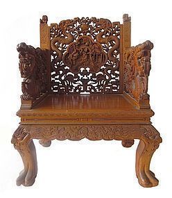 Chinese Hardwood Chair with Elaborate Carvings