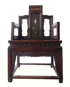 Antique Chinese Hardwood Chair with Jade Inlay