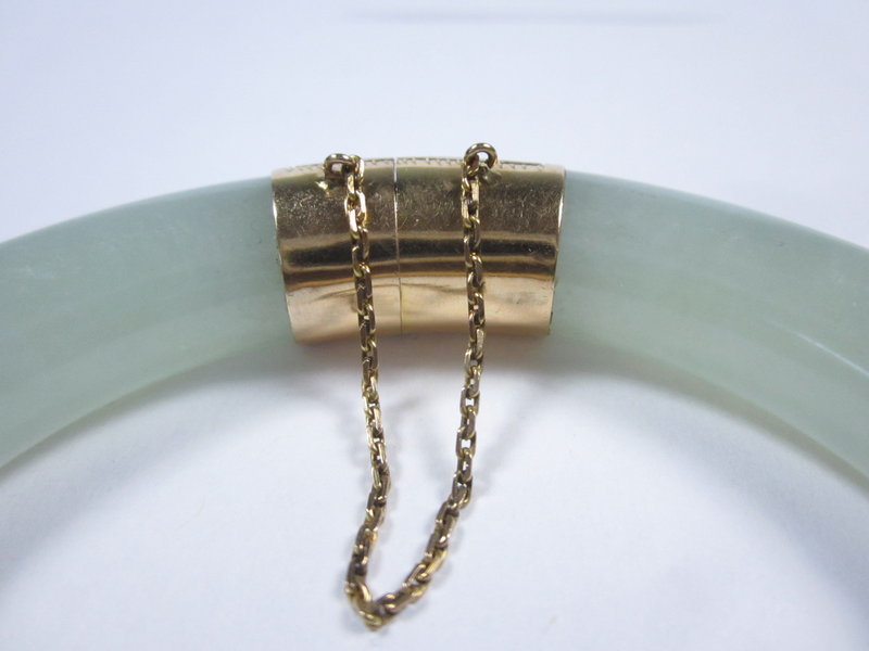 Vintage Chinese Jadeite Bangle with 14K Gold Clasp