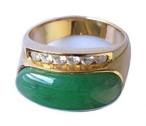 Chinese Untreated Jadeite Ring with 18k Gold