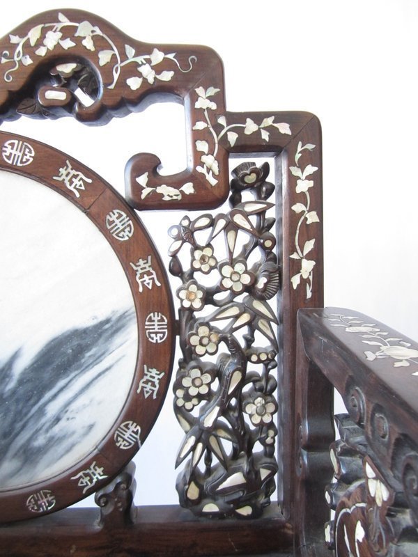 Chinese Pair of Inlaid Hardwood Chairs