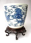 Chinese Large Porcelain Blue and White Planter and Stand