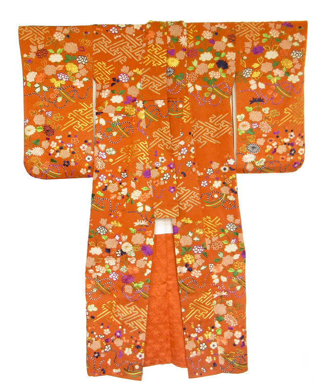 Antique Japanese Embroidered Chirimen Silk Kimono