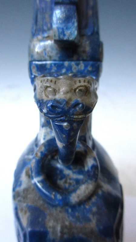 Antique Chinese Carved Lapis Bottle with Stand