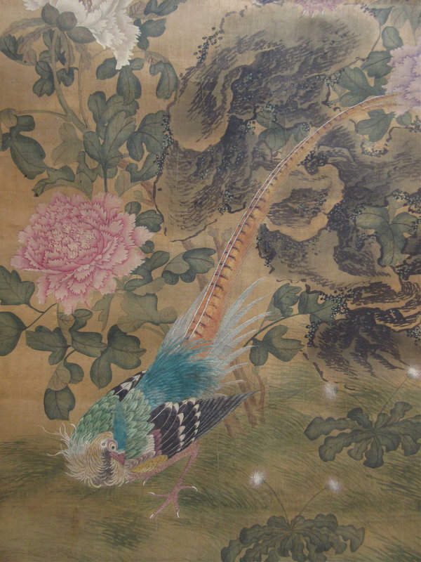 Antique Chinese Painted Scroll of Two Birds
