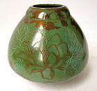 Japanese Bronze Vase with Incised Peony and Box