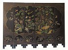 Antique Chinese Black Lacquer Hardstone Inlaid Screen