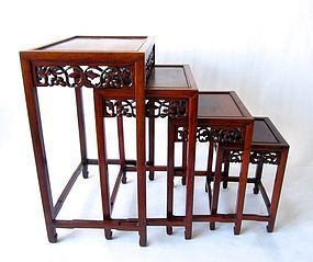 Antique Chinese Rosewood Carved Nesting Tables