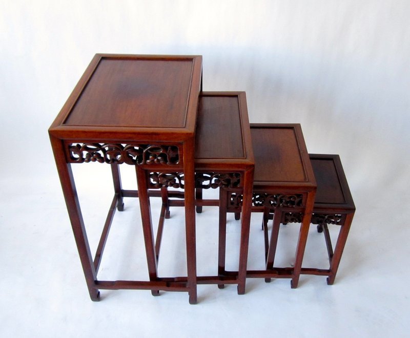 Antique Chinese Rosewood Carved Nesting Tables