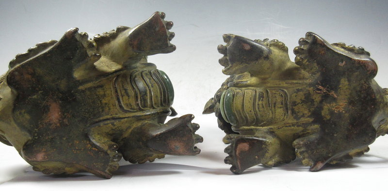 Chinese Pair of Bronze Fu Dog Censors