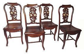 Chinese Set of Four Chairs with Hardstone Inlay