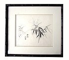 Chinese Painting of Bamboo and Leaves in carved frame