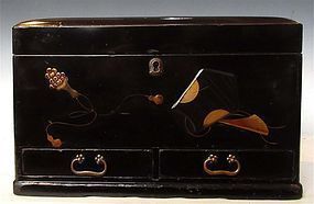 Antique Japanese Black Lacquer Box with Makie