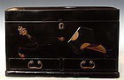 Antique Japanese Black Lacquer Box with Makie