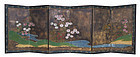 Japanese Small Byobu Screen Painting of Flowers