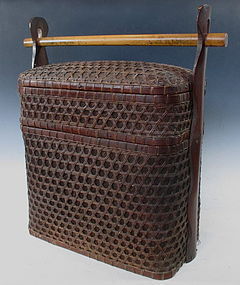 Japanese Antique Stacking Bento Basket with Handle