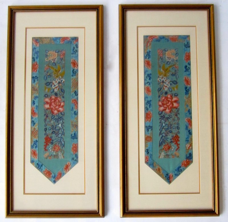 Framed Antique Pair of Chinese Finely woven sleeves