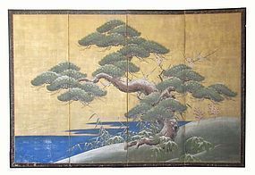Antique Japanese Four Panel Screen