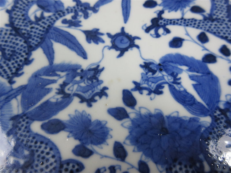 Antique Chinese Blue and White Porcelain Dragon Plate