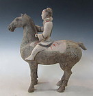 Chinese Han Dynasty Pottery Figure of a Horse and Rider
