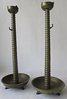 Pair Antique Japanese Bronze Bamboo style Candle stick Holders