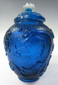 Chinese Blue Peking Glass Jar