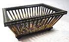 Unusual Inlaid Antique Hardwood Basket with Porcupine Quills