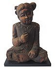 Antique Thai Wooden Carving of Small Girl