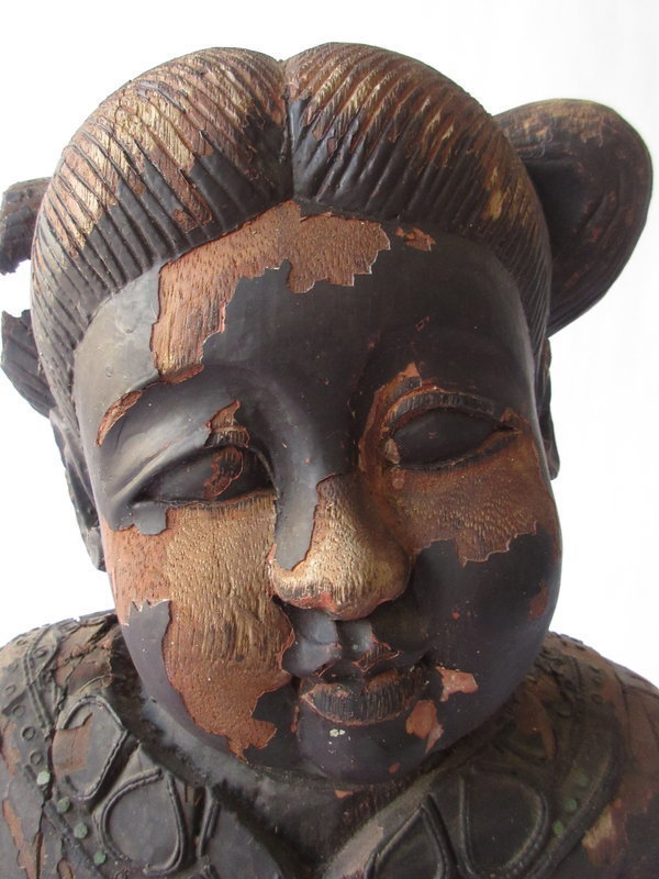 Antique Thai Wooden Carving of Small Girl